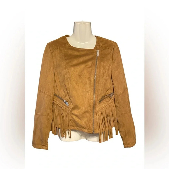 Black Rivet Western Fringe Moto Faux Suede Jacket - Picture 2 of 9